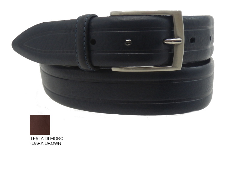 Curved leather belt - Dark Brown - 35 mm